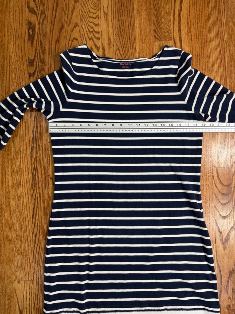 Boden 100% Cotton Navy & White Striped 3/4 Sleeve Nautical Knit Dress (L) - Picture 4 of 5